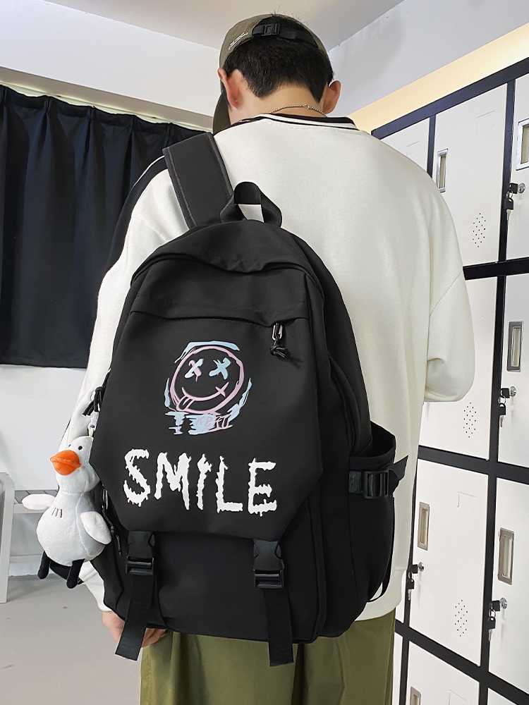 大容量リュック 笑顔メッセージ 学生バックパック