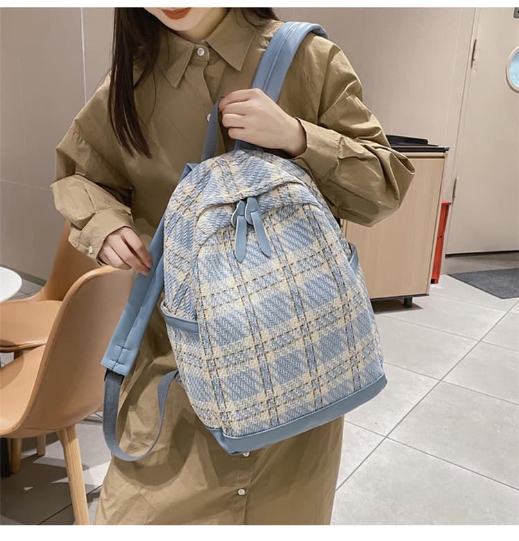 レディース大容量リュック チェック柄 通勤通学対応 軽量